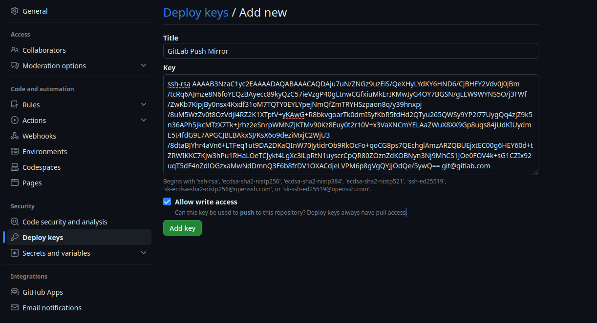 Copy GitLab SSH public deploy key